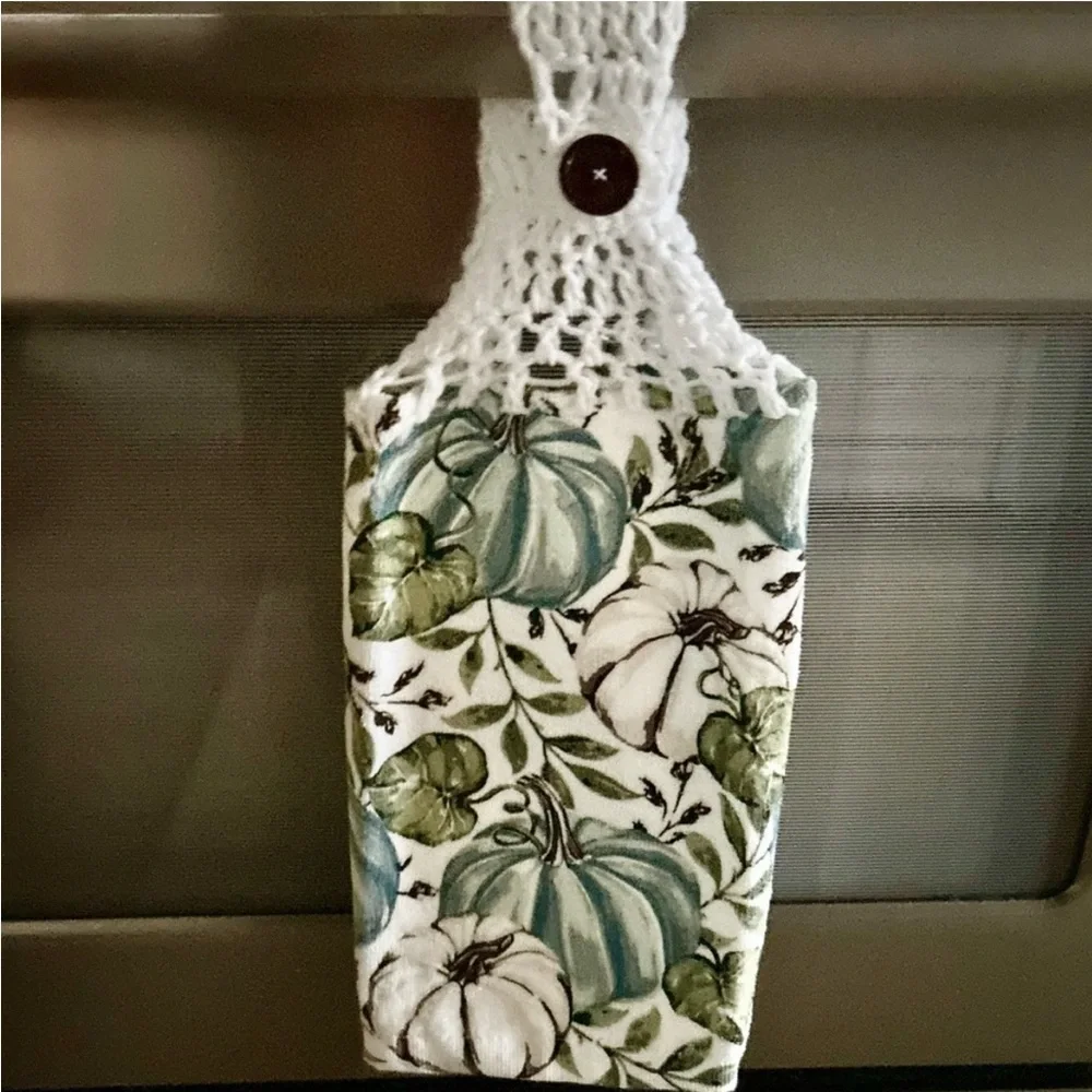 Hand Crafted Colorful Fall Pumpkins Crochet Top Hanging Kitchen Hand Towel